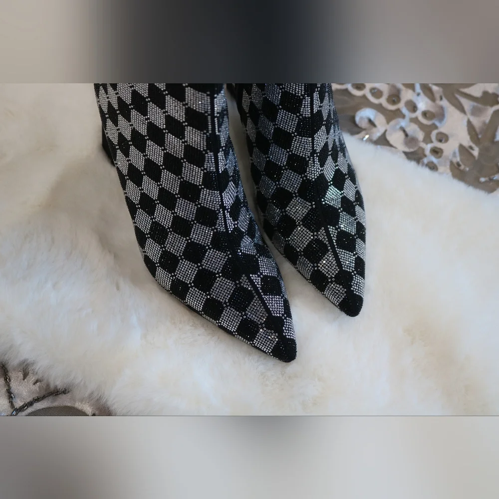 Wild Pair Ingridd Pointed Toe Bling Dress Booties, 7.5M- Black/White Checker - Picture 5 of 9